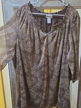 Catherines Metallic Brown Peasant-Style Blouse